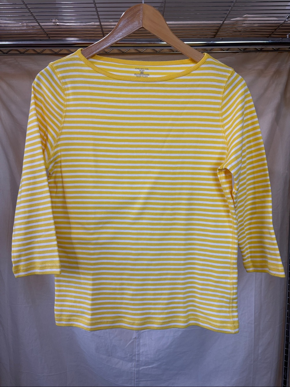 Jones New York Yellow & White Striped Long Sleeve Tee